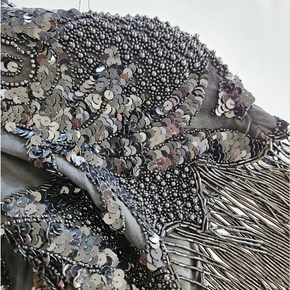 Vintage Cache 100% Silk Black Beaded Art Deco Wiggle '50s Style Flapper Dress 8 - Picture 8 of 14